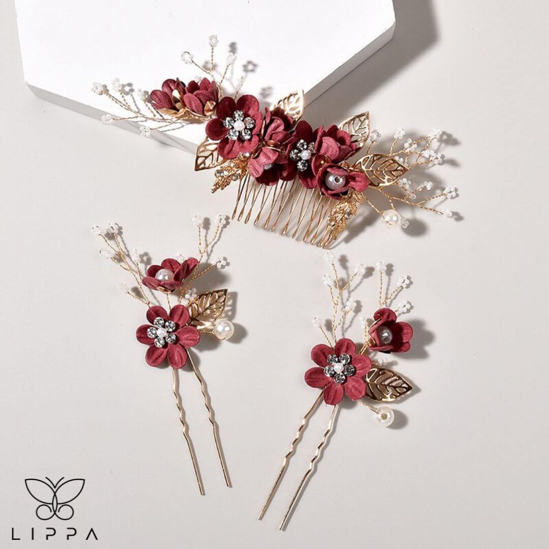 Wine Red Hair Pin Set