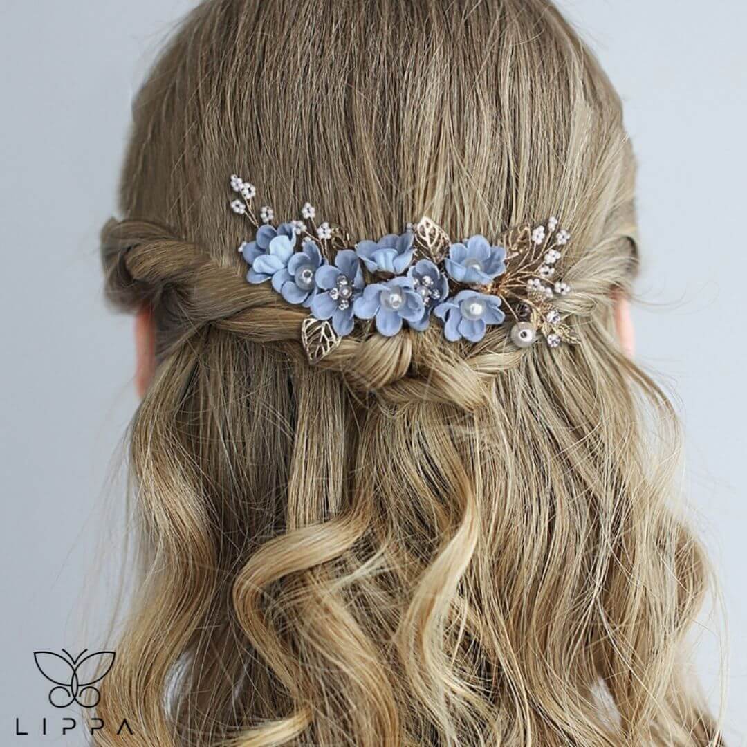 Create a Gorgeous Bridal Hairstyle with our Blue and Gold Hair Pin