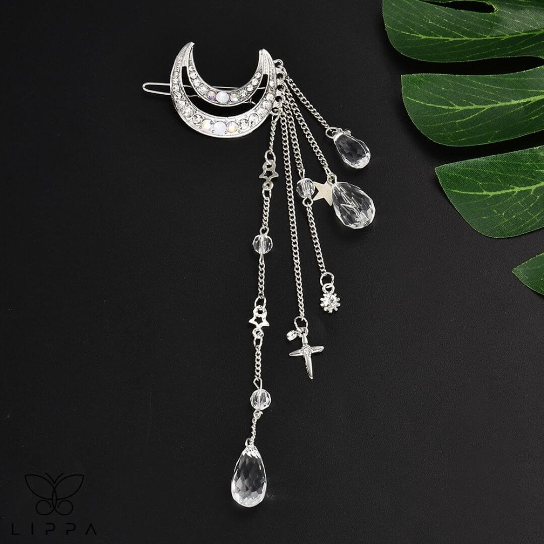 Crystal Tassel Hair Pin Silver Color