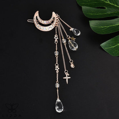 Crystal Tassel Hair Pin Rose Gold Color