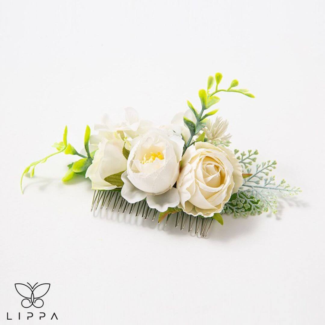 Flower Hair Comb White