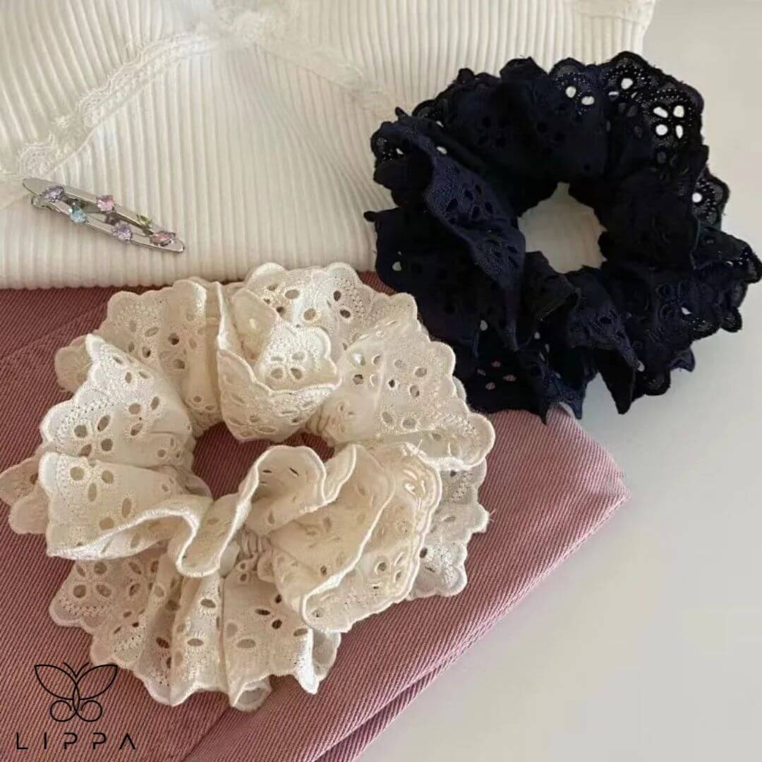 Lace Scrunchies for Women – Elegant and Functional Hair Accessories Black and White Color