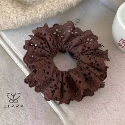 Lace Scrunchies for Women – Elegant and Functional Hair Accessories Dark Brown Color