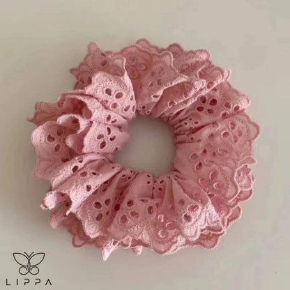 Lace Scrunchies for Women – Elegant and Functional Hair Accessories Pink Color