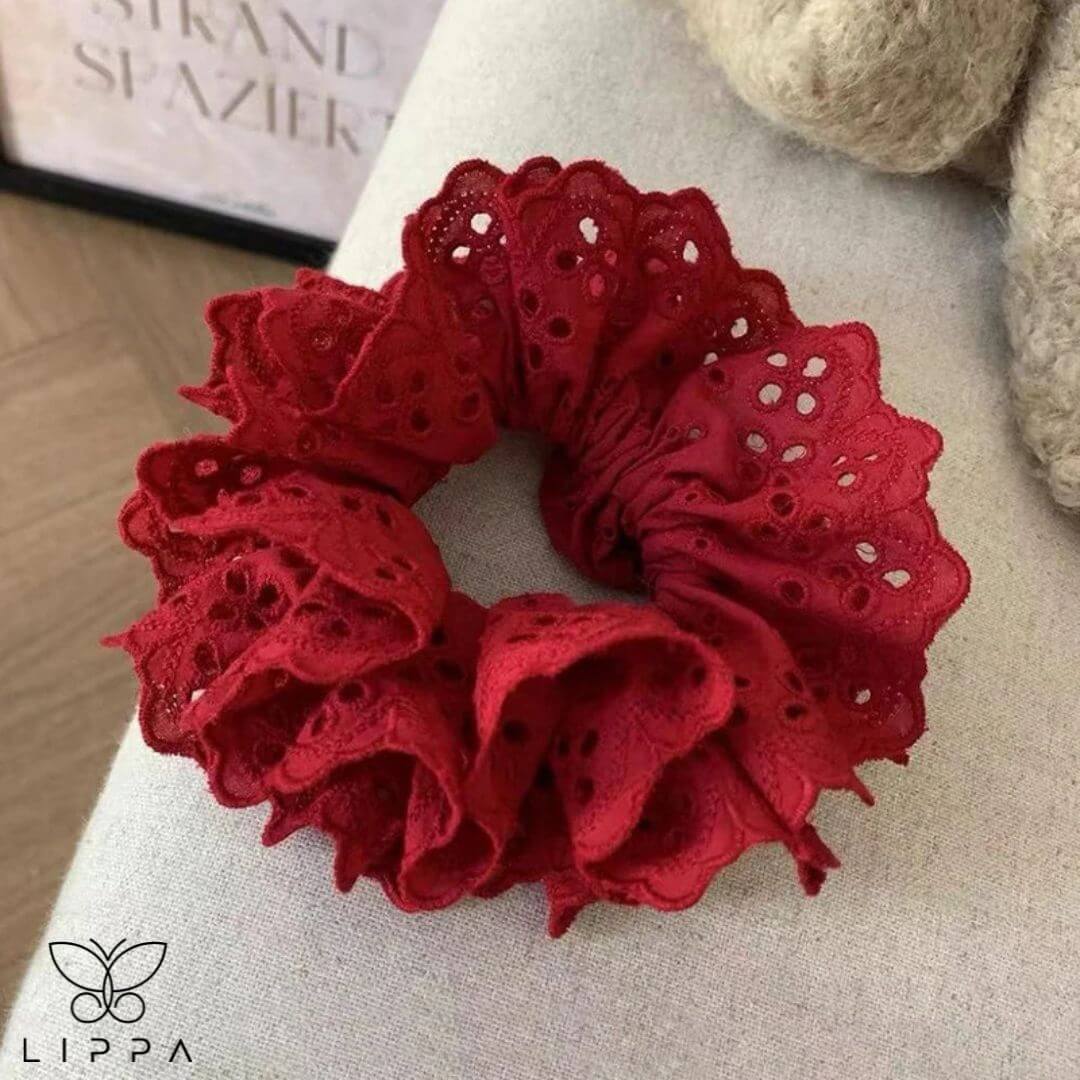 Lace Scrunchies for Women – Elegant and Functional Hair Accessories Red Color