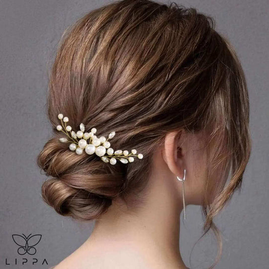 Simple Bridal Pearl & Crystal Hair Comb - Gold & Silver Options