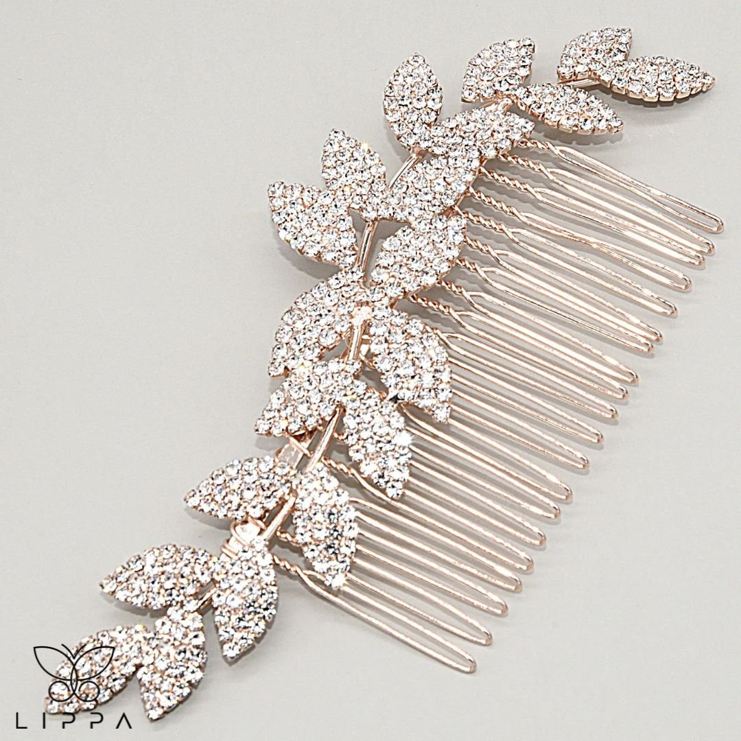 Bridal Hair Comb Rhinestone Rose Gold and Silver