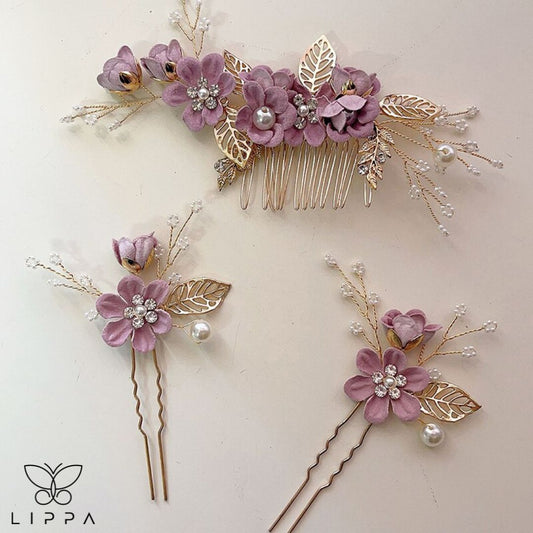 Purple and Gold Hair Pin Set