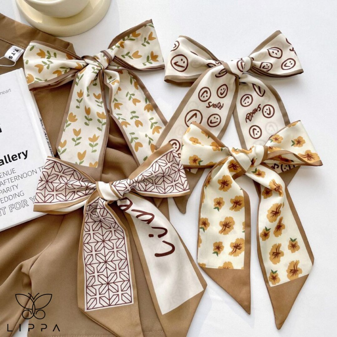 Brown Hair Ribbon | Printed Brown and Cream Color Ribbons for Braids | Short Hair Forehead Ribbon