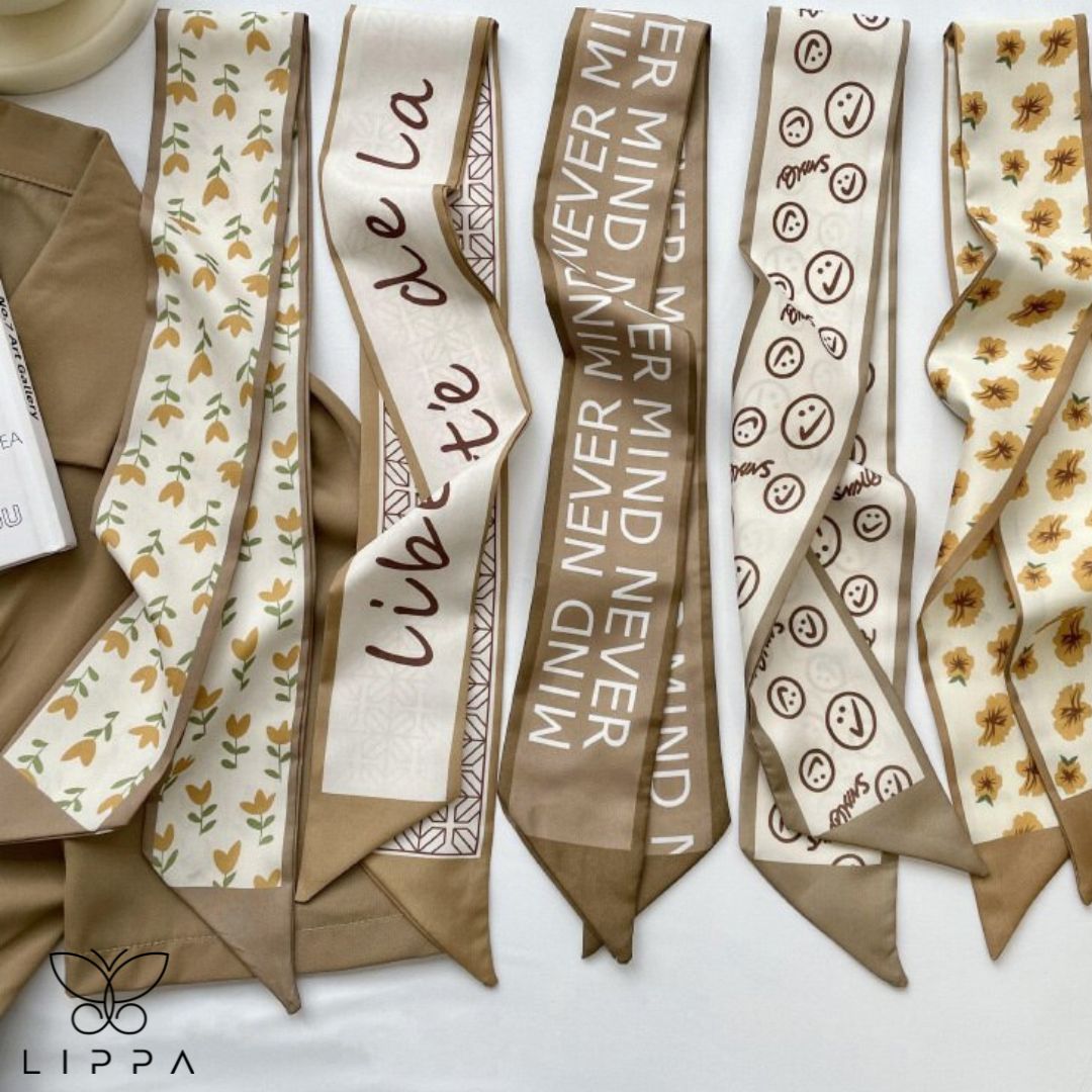 Brown Hair Ribbon | Printed Brown and Cream Color Ribbons for Braids | Short Hair Forehead Ribbon