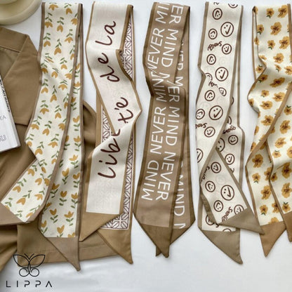 Brown Hair Ribbon | Printed Brown and Cream Color Ribbons for Braids | Short Hair Forehead Ribbon