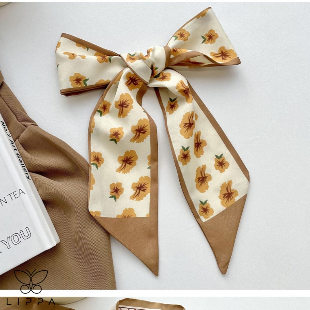 Brown Hair Ribbon | Printed Brown and Cream Color Ribbons for Braids | Short Hair Forehead Ribbon