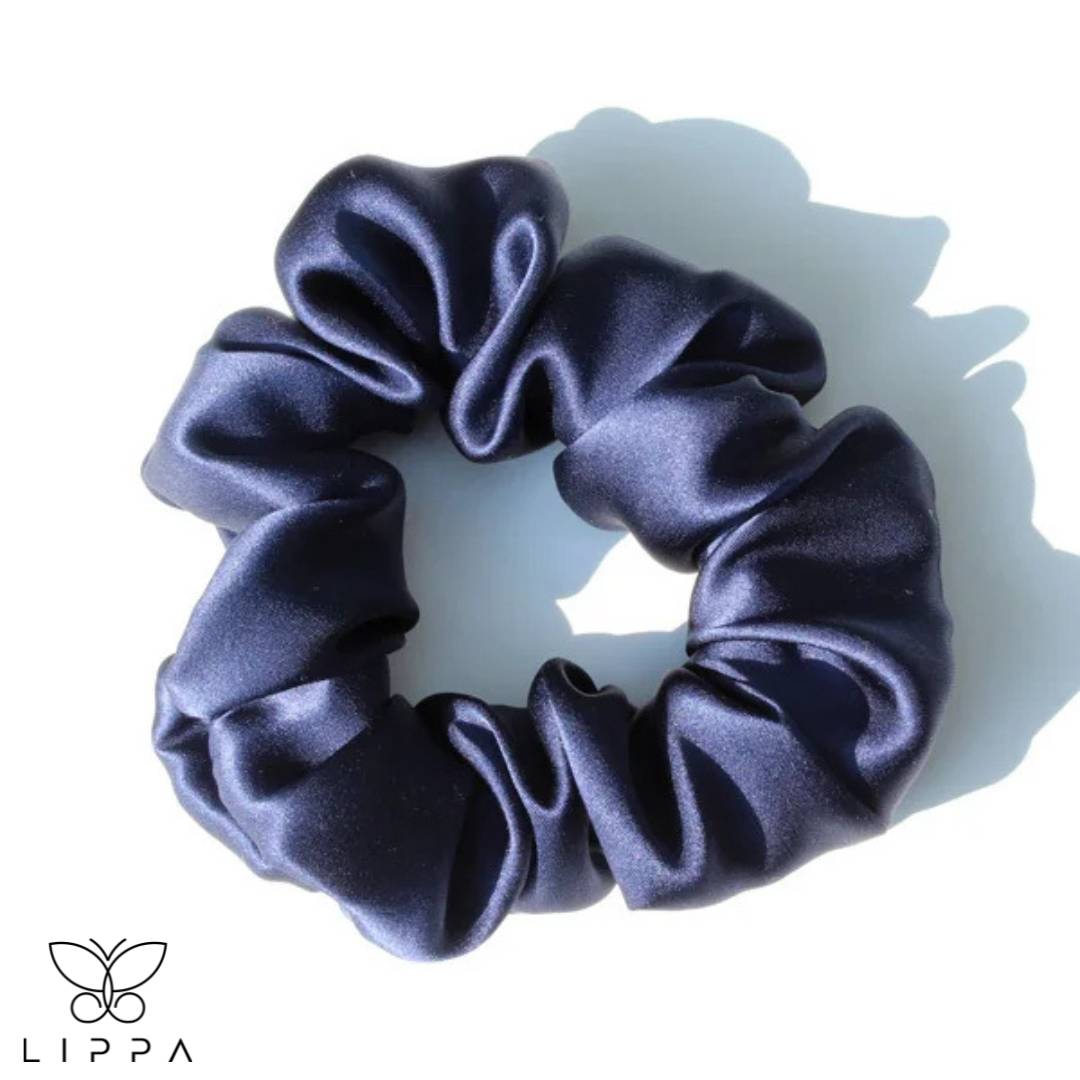 Pure Mulberry Silk Scrunchies Navy Blue Color